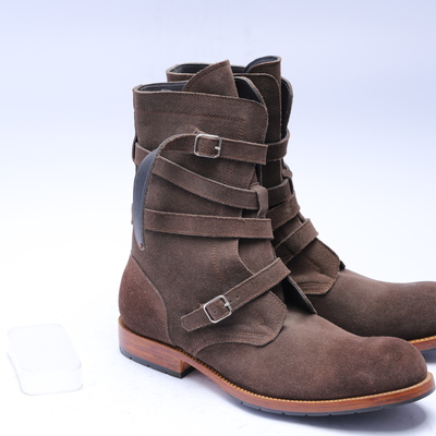 Crafted leather classic dress shoes brown suede leather military strap ankle high jodhpur boot  - Thumbnail 4