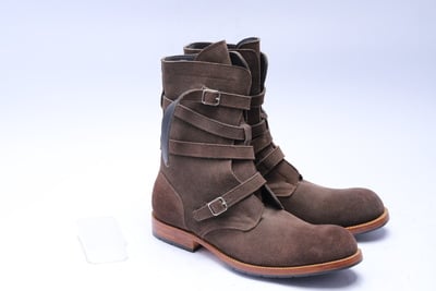 Crafted Leather Classic Dress Shoes Brown Suede Leather Military Strap Ankle High Jodhpur Boot 