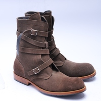 Crafted Leather Classic Dress Shoes Brown Suede Leather Military Strap Ankle High Jodhpur Boot  - Thumbnail 4