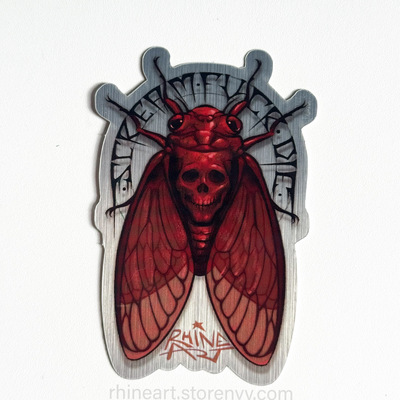 'scream - f*** - die' cicada sticker (metallic)