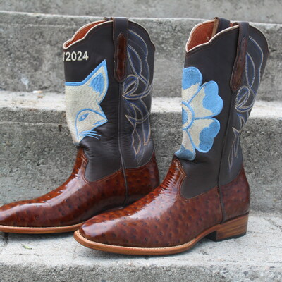  crafted leather classic men's brown ostrich leather cowboy boots