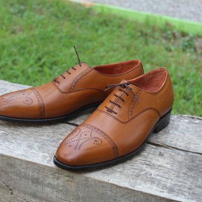 Crafted leather classic and elegant brown leather oxford lace up dress formal shoes - Thumbnail 3
