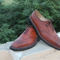 Crafted Leather Double Norwegian Brown Oxford Hand Welted Leather Sole Dress Shoes - Thumbnail 2