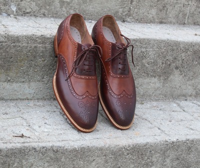 Crafted Leather Elegant and Classic Brown Patina Wingtip Oxford Dress Shoes