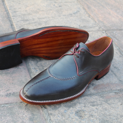 Crafted leather gray stylish split toe lace up dress shoes for men