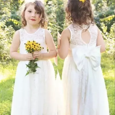 Cute flower girl dresses jewel neck lace girls pageant dress a line kids birthday gowns  first communion dress