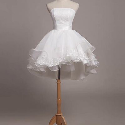 White strapless tulle lace short prom party dress - Thumbnail 2