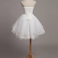 White Strapless Tulle Lace Short Prom Party Dress - Thumbnail 2