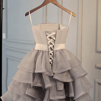 Gray Tiered Tulle Knee Length Prom Party Dress - Thumbnail 3
