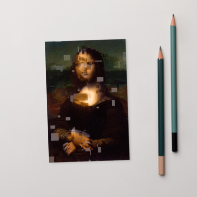 Glitchy mona postcard