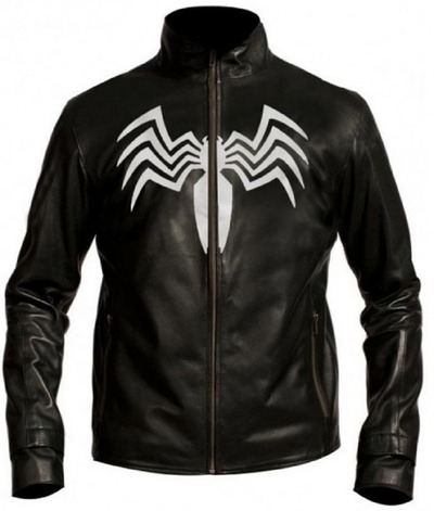 Mens Leather Jacket Amazing Spider-Man Venom Style White Logo Black Faux