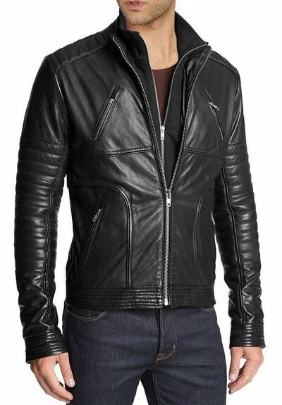 Mens Motorcycle Leather Jacket Black Genuine Lambskin Slim Fit Biker