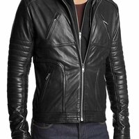 Mens Motorcycle Leather Jacket Black Genuine Lambskin Slim Fit Biker - Thumbnail 1
