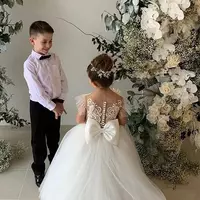 Lovely Lace Flower Girls Dresses Ball Gowns Kids First Communion Dress Princess Wedding Pageant Full Sleeves Dress  - Thumbnail 1