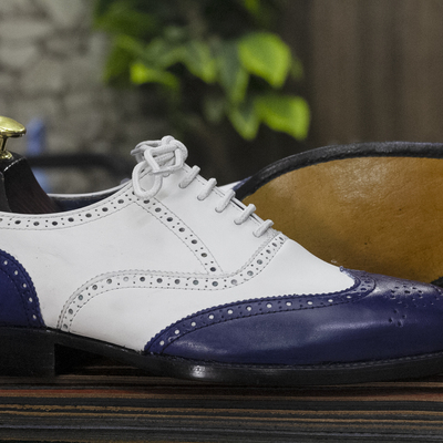 New handmade oxford wingtip brogue dress shoes men,s leather blue & white shoes,