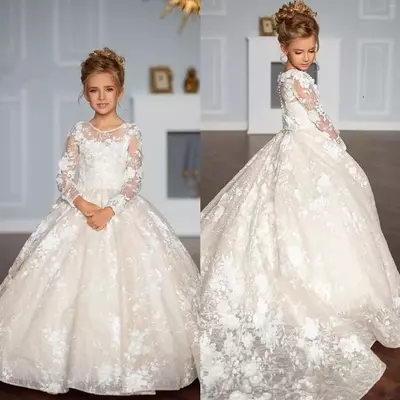 Girl dresses flower dress bows children's first holy communion princess formal tulle ball gown wedding party