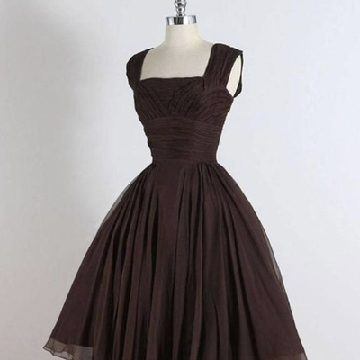 Brown chiffon short a-line prom dress - Thumbnail 1
