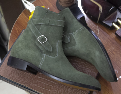  New Handmade Jodhpurs Ankle High Leather Boots For Men,Suede Green Boots'