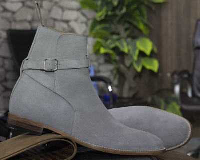 New Handmade Suede Green Boot's Ankle High Jodhpurs Leather Boots For Men"s