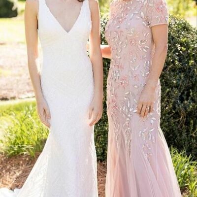 Simple pink mermaid mother of the bride/groom dresses lace evening gowns wedding guest dress