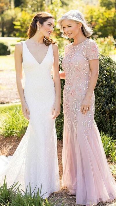 Simple Pink Mermaid Mother Of The Bride/Groom Dresses Lace Evening Gowns Wedding Guest Dress