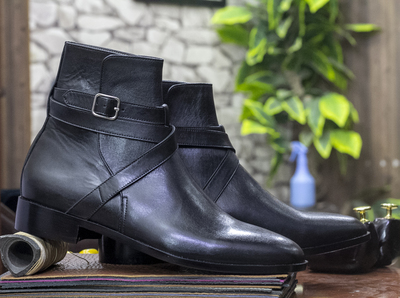 New Handmade Men"s Jodhpurs Leather Ankle Black High Boot"s