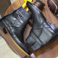 New Handmade Men"s Jodhpurs Leather Ankle Black High Boot"s - Thumbnail 1