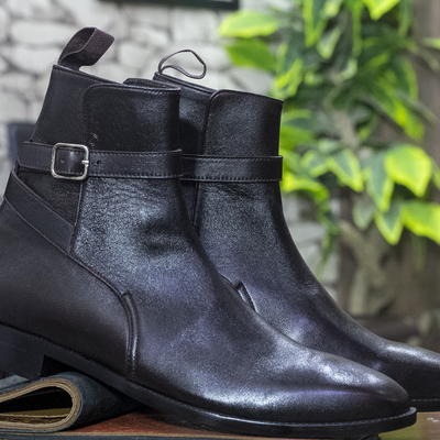 New handmade men"s ankle high black boot"s jodhpurs leather boots