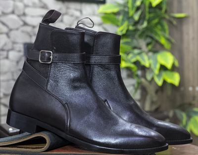 New Handmade Men"s Ankle High Black Boot"s Jodhpurs Leather Boots