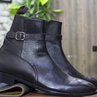 New Handmade Men"s Ankle High Black Boot"s Jodhpurs Leather Boots - Thumbnail 1