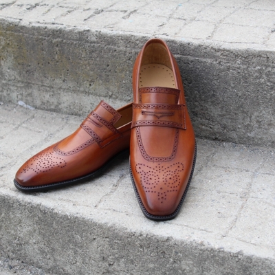 Crafted leather handmade brown leather moccasin loafers formal dress shoes