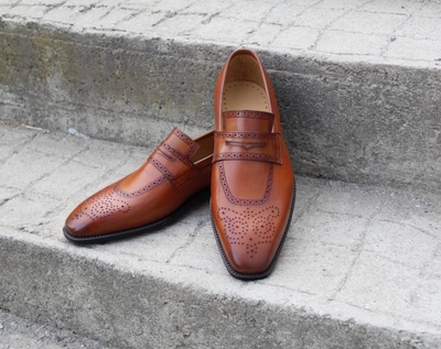 Crafted Leather Handmade Brown Leather Moccasin Loafers Formal Dress Shoes