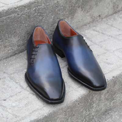 Crafted leather classic blue leather handmade mens classic dress shoes