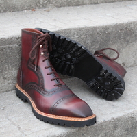 Crafted Leather Handmade Burgundy Leather Made to Order Ankle High Lace up Boot - Thumbnail 1