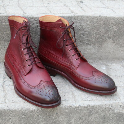 Crafted leather burgundy ankle high dress boot - Thumbnail 5