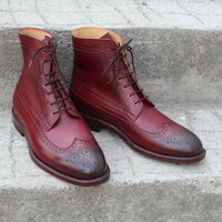 Crafted Leather Burgundy Ankle High Dress Boot - Thumbnail 1