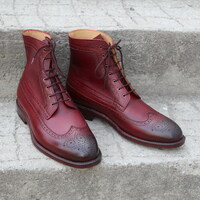 Crafted Leather Burgundy Ankle High Dress Boot - Thumbnail 2