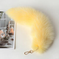 White fox tail plush pendant keychain car interior pendant - Thumbnail 4