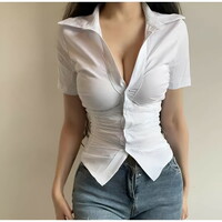 Mesh printed fishbone diamond-shaped slim fit hollow cross halter neck long-sleeved top - Thumbnail 5