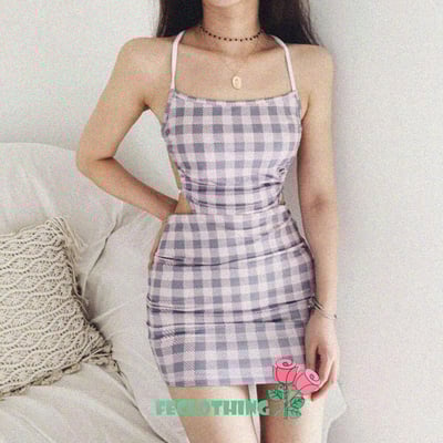 (no refund and exchange)openwork halter straps hip dress - Thumbnail 5