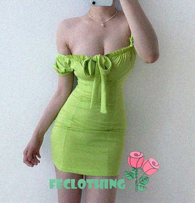 (NO REFUND AND EXCHANGE)green one shoulder tie summer dress