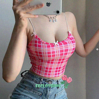 (no refund and exchange)pink plaid bow vest - Thumbnail 5