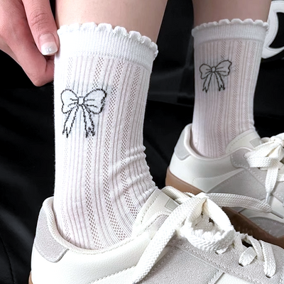 *free shipping*aesthetic ribbon print socks 