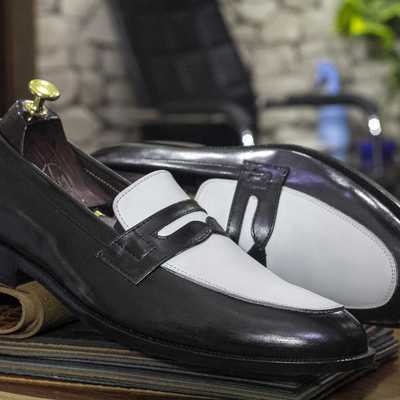 Handmade new men black and white leather dress shoes two tone spectator shoes,