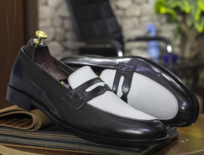 Handmade New Men black and white leather dress Shoes two tone spectator Shoes,