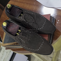 Handmade Brown Men's New Classic Dark Brown Suede Shoes - Thumbnail 2