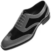 Men's Gray And Black Color Two Tone Oxford Shoes, Handmade boots -Oxford Leather - Thumbnail 1