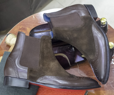 Handmade Dark brown Men's Boots, Chelsea Boots,Ankle High Suede Leather Boots,