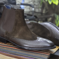 Handmade Dark brown Men's Boots, Chelsea Boots,Ankle High Suede Leather Boots, - Thumbnail 1