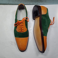 Handmade New Men Green Brown Shoe, Men cap toe Lace Up Suede Leather Formal Shoe - Thumbnail 1
